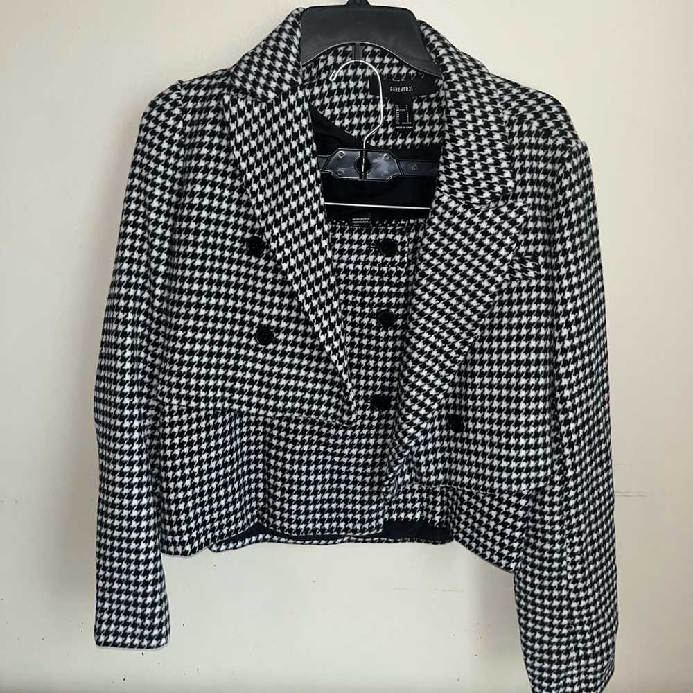 Contemporary jacket and skirt set Black and white plaid